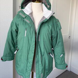 Turbine Boardwear Girls Green Ski Snowboarding Hoodie Jacket White Fleece Inner